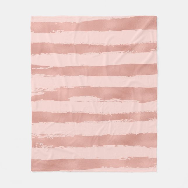Elegant  Rose Gold Metallic Handpainted Stripes Fleece Blanket (Front)