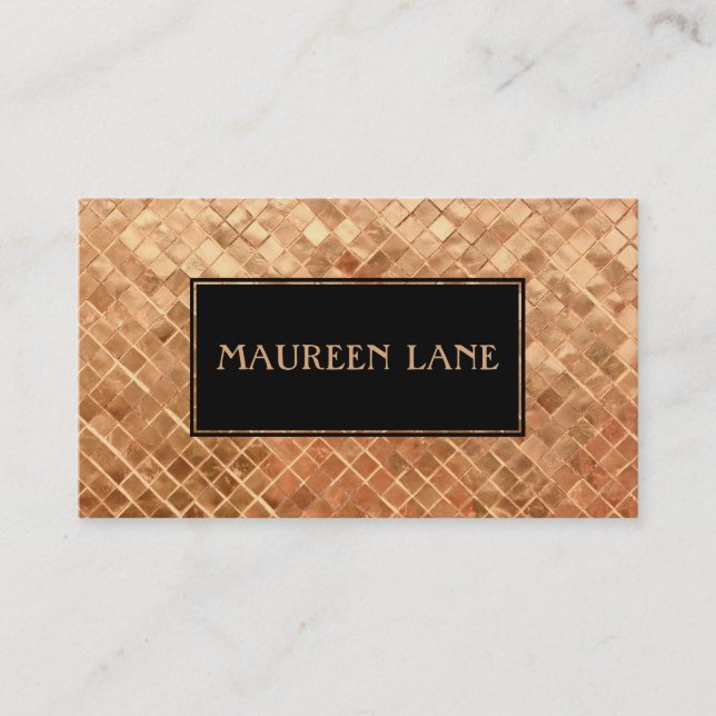 Elegant Rose Gold Metallic Look Tiles Business Card (Front)