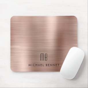 Elegant Rose Gold Metallic Monogram Name Mouse Mat