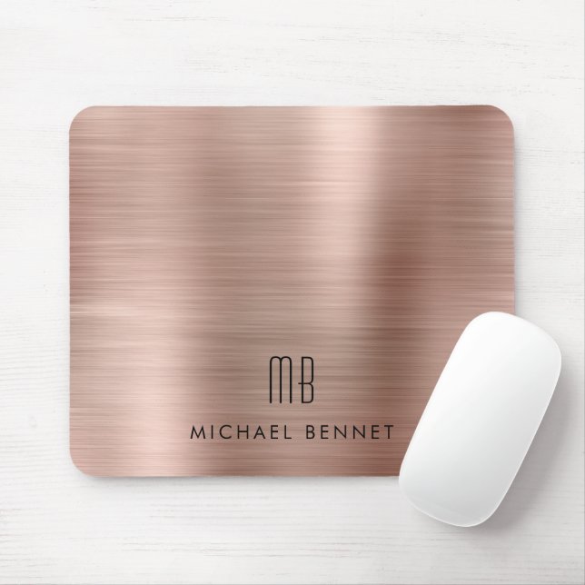 Elegant Rose Gold Metallic Monogram Name Mouse Mat (With Mouse)