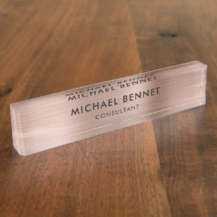 Elegant Rose Gold Metallic Professional Business Nameplate