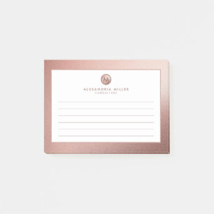 Elegant Rose Gold Minimal Monogram Lined Post-it Notes