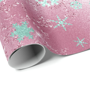 Elegant Rose Gold Mint Christmas Snowflake Pattern Wrapping Paper