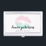 Elegant rose gold mint glitter lips makeup business card holder<br><div class="desc">Stylish makeup design featuring faux glitter texture lips and elegant calligraphy font.</div>