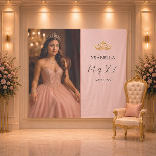 Elegant Rose Gold Mis XV Backdrop Tapestry