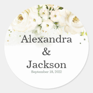 Elegant Rose & Gold Modern Font Wedding Favour Classic Round Sticker