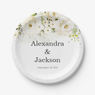 Elegant Rose & Gold Modern Font Wedding Plate