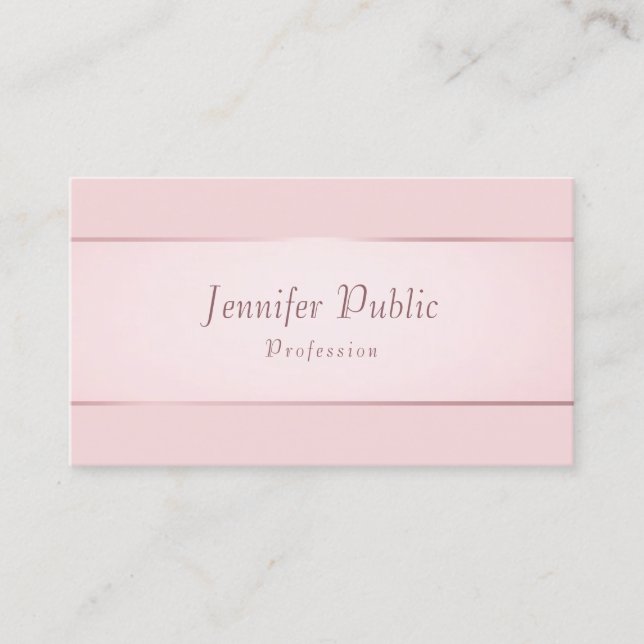 Elegant Rose Gold Modern Handwritten Script Trendy Business Card (Front)