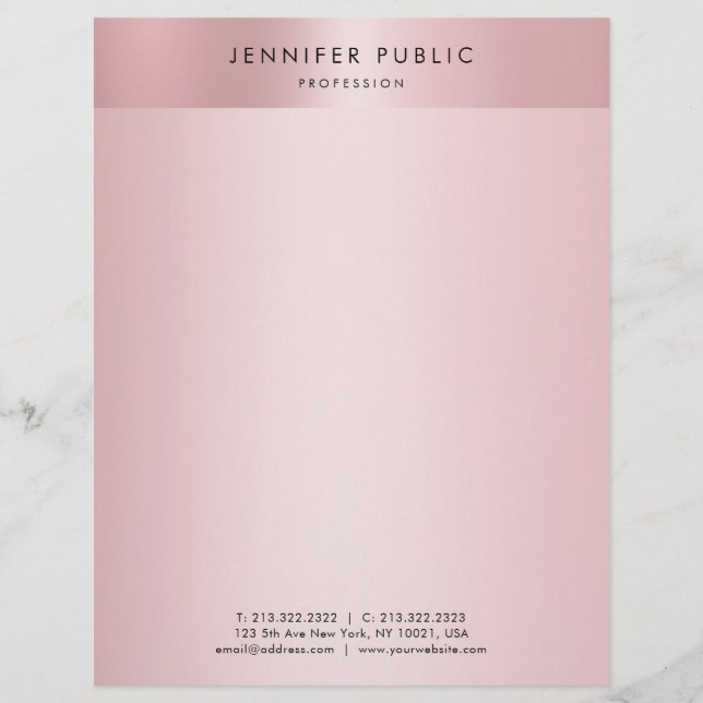 Elegant Rose Gold Modern Minimalist Template Custom Letterhead (Front)