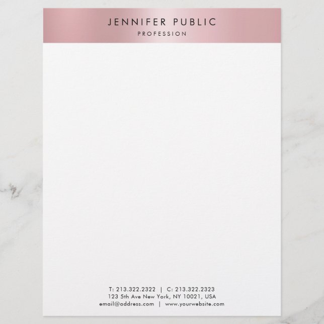 Elegant Rose Gold Modern Minimalistic Template Custom Letterhead (Front)