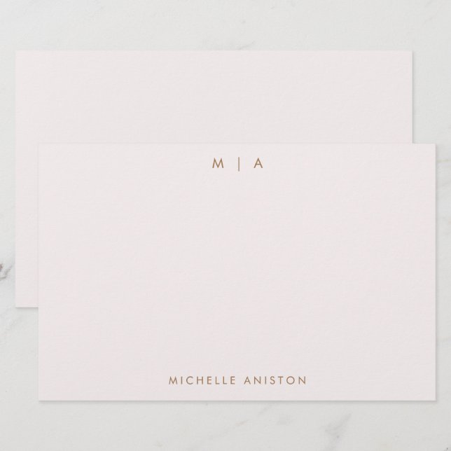 Elegant Rose Gold Modern Monogram Classic Custom   Stationery (Front/Back)
