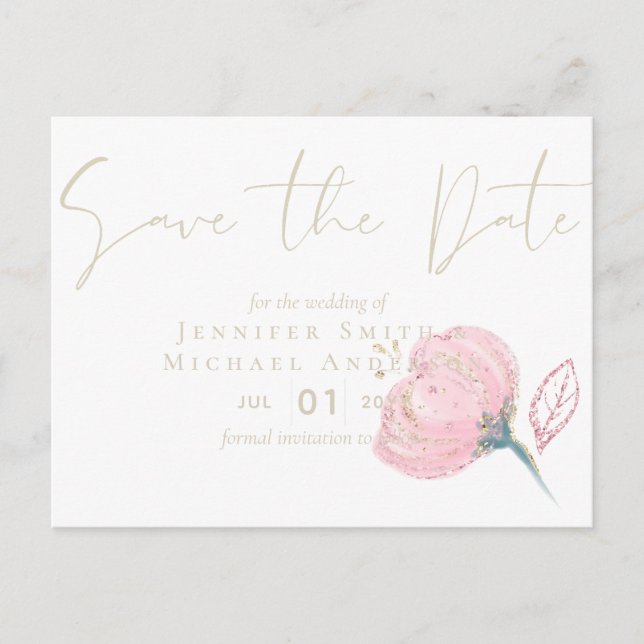 Elegant Rose Gold Modern Wedding Sparkle Postcard (Front)