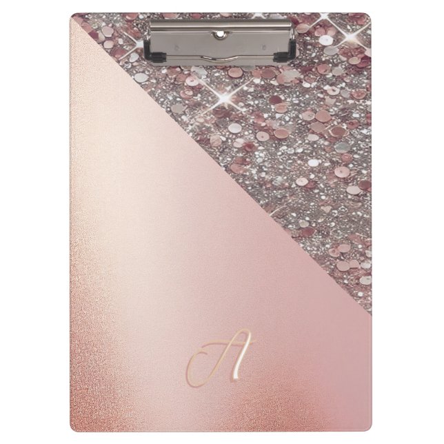 Elegant Rose Gold Monogram Clipboard (Front)