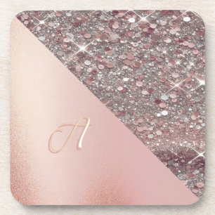 Elegant Rose Gold Monogram Coaster