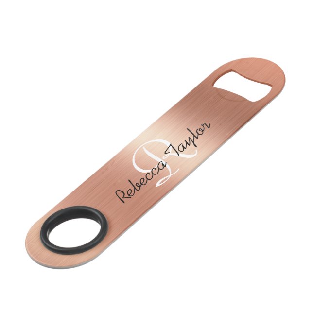 Elegant Rose Gold Monogram Custom Bottle Opener  (Front Angled)