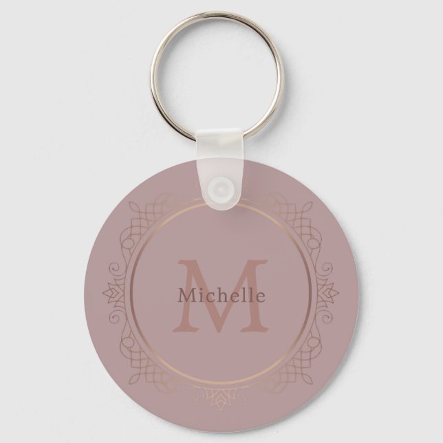 Elegant Rose Gold Monogram custom Template Key Ring (Front)