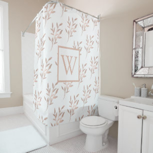 Elegant Rose Gold Monogram Foliage Shower Curtain