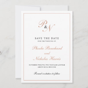 Elegant Rose Gold Monogram Formal Wedding Save The Date