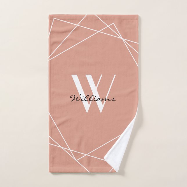 Elegant Rose Gold Monogram Geometric Name Script Hand Towel (Hand Towel)