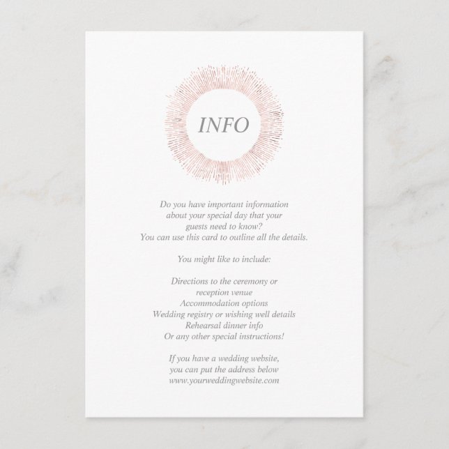 Elegant rose gold monogram info/details card (Front)