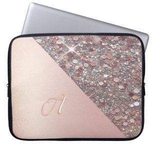 Elegant Rose Gold Monogram Laptop Sleeve