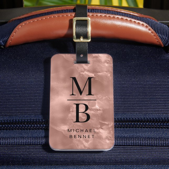 Elegant Rose Gold Monogram Luggage Tag (Front Insitu 2)