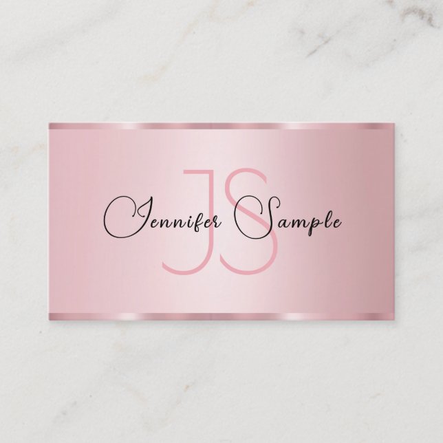 Elegant Rose Gold Monogram Modern Typography Business Card (Front)