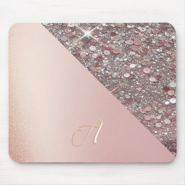 Elegant Rose Gold Monogram Mouse Mat (Front)