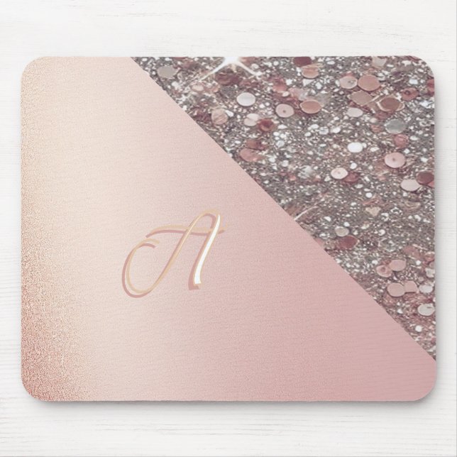 Elegant Rose Gold Monogram Mouse Mat (Front)