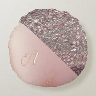 Elegant Rose Gold Monogram Round Cushion