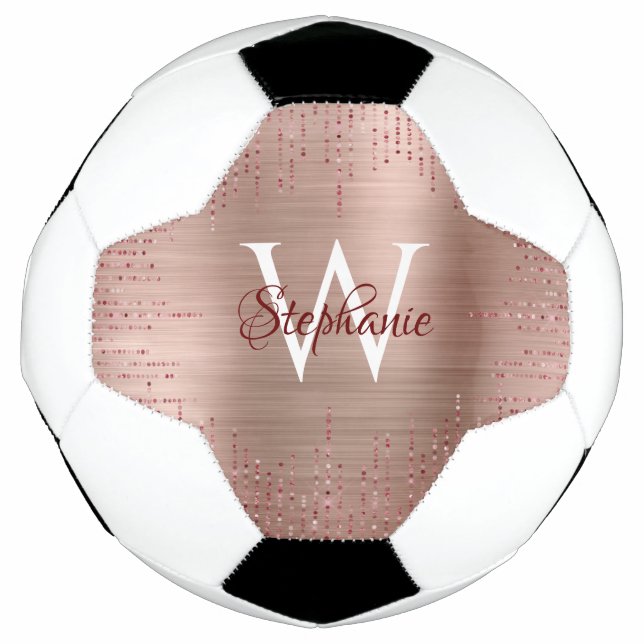 Elegant Rose Gold Monogram Sparkle Football (Front)