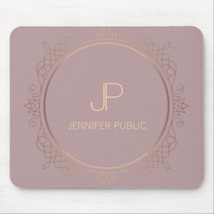 Elegant Rose Gold Monogram Template Modern Mouse Mat