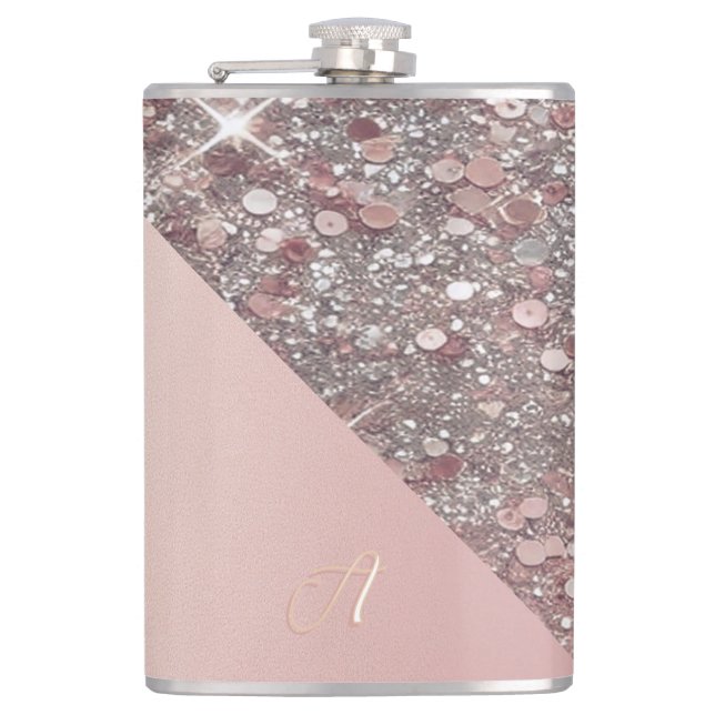 Elegant Rose Gold Monogram Vinyl Wrapped Flask (Front)
