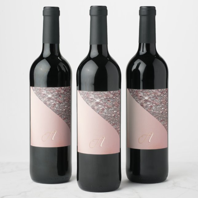 Elegant Rose Gold Monogram Wine Label (Bottles)