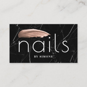 Elegant rose gold nail polish stroke black marble business card