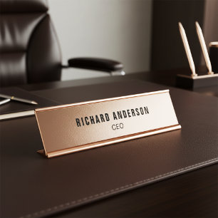 Elegant Rose Gold Name and Title Desk Name Plate