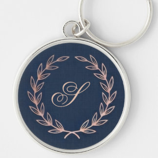 Elegant Rose Gold & Navy Blue Birthday Party Key Ring