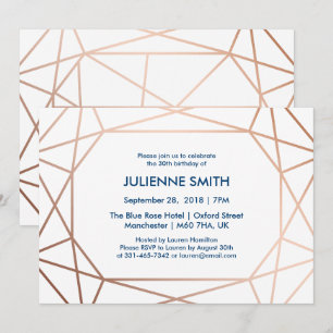Elegant Rose Gold & Navy Blue Geometric Birthday Invitation