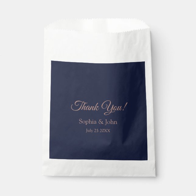 Elegant Rose Gold Navy Blue Wedding Favour Bags (Front)