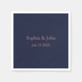 Elegant Rose Gold Navy Blue Wedding Paper Napkin