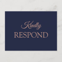 Elegant Rose Gold Navy Blue Wedding RSVP