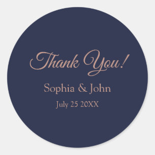Elegant Rose Gold Navy Blue Wedding Thank You Classic Round Sticker