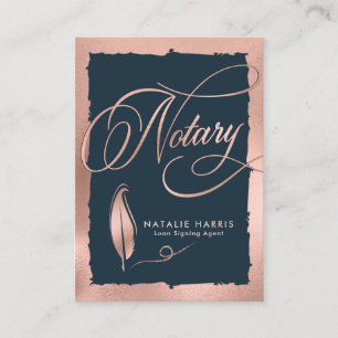 Elegant Rose Gold & Navy Notary Loan Agent Business Card