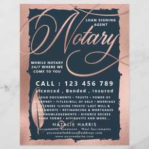 Elegant Rose Gold & Navy Notary Loan Agent  Flyer