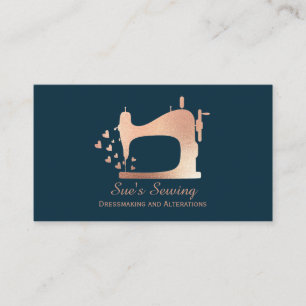 Elegant Rose Gold Navy Sewing Machine Business Card