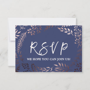 Elegant Rose Gold & Navy Wedding Website RSVP Card