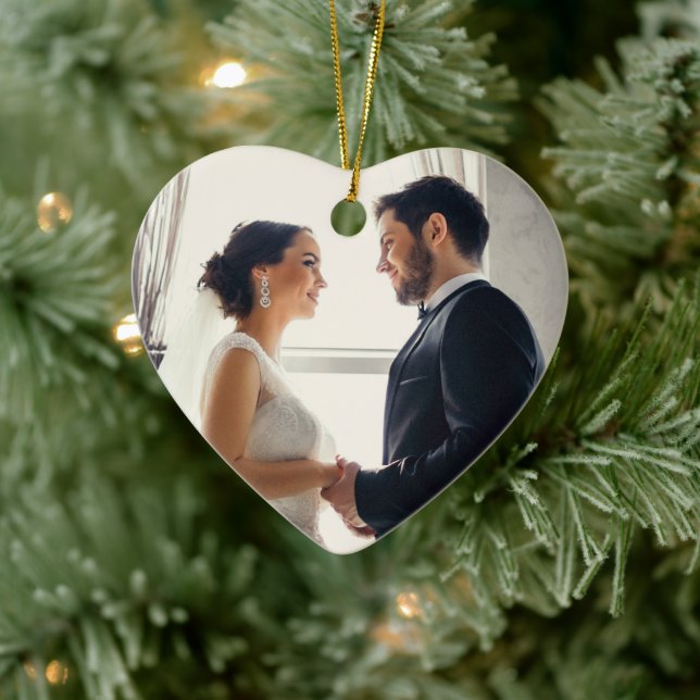 Elegant Rose Gold Newlyweds Wedding Photo Ceramic Tree Decoration (Tree)