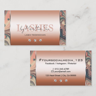 Elegant Rose Gold Noble Marbled with Diamonds Business Card