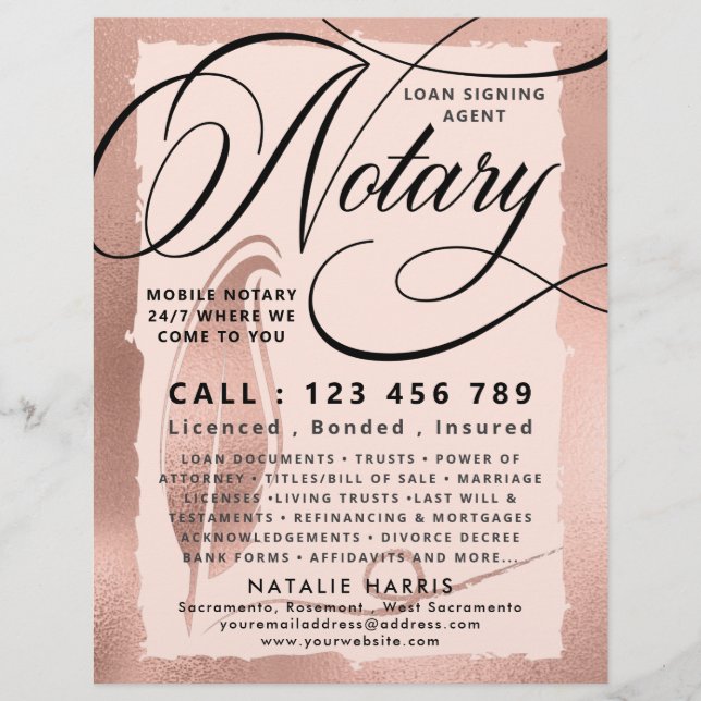 Elegant Rose Gold Notary Loan Agent Flyer (Front)