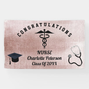 Elegant Rose Gold Nurse Graduation Party  Banner